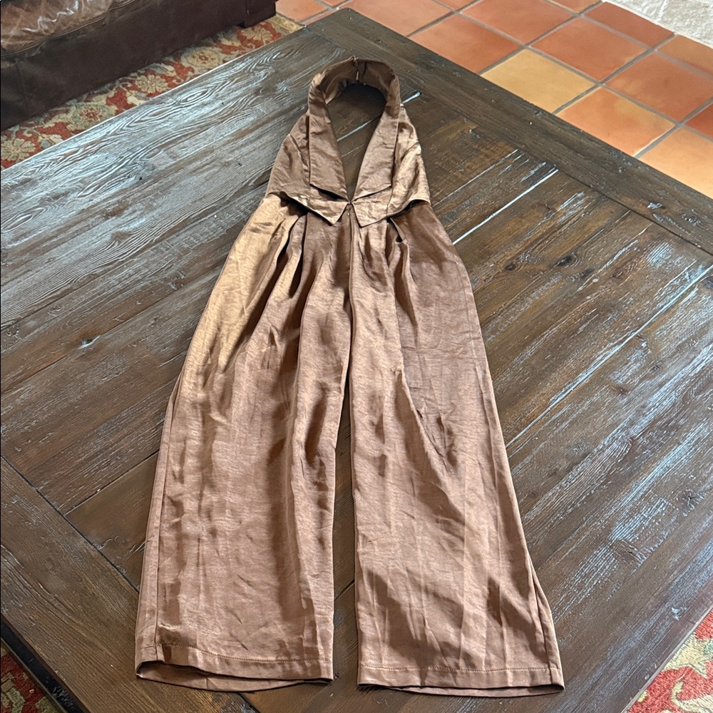 NWT Olia Brown Halter Wide-Leg Jumpsuit